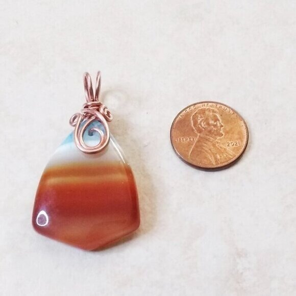 Copper Wire Wrapped - Banded Agate - Blue Sky & Red Desert Landscape - Southwest - Picture 7 of 8